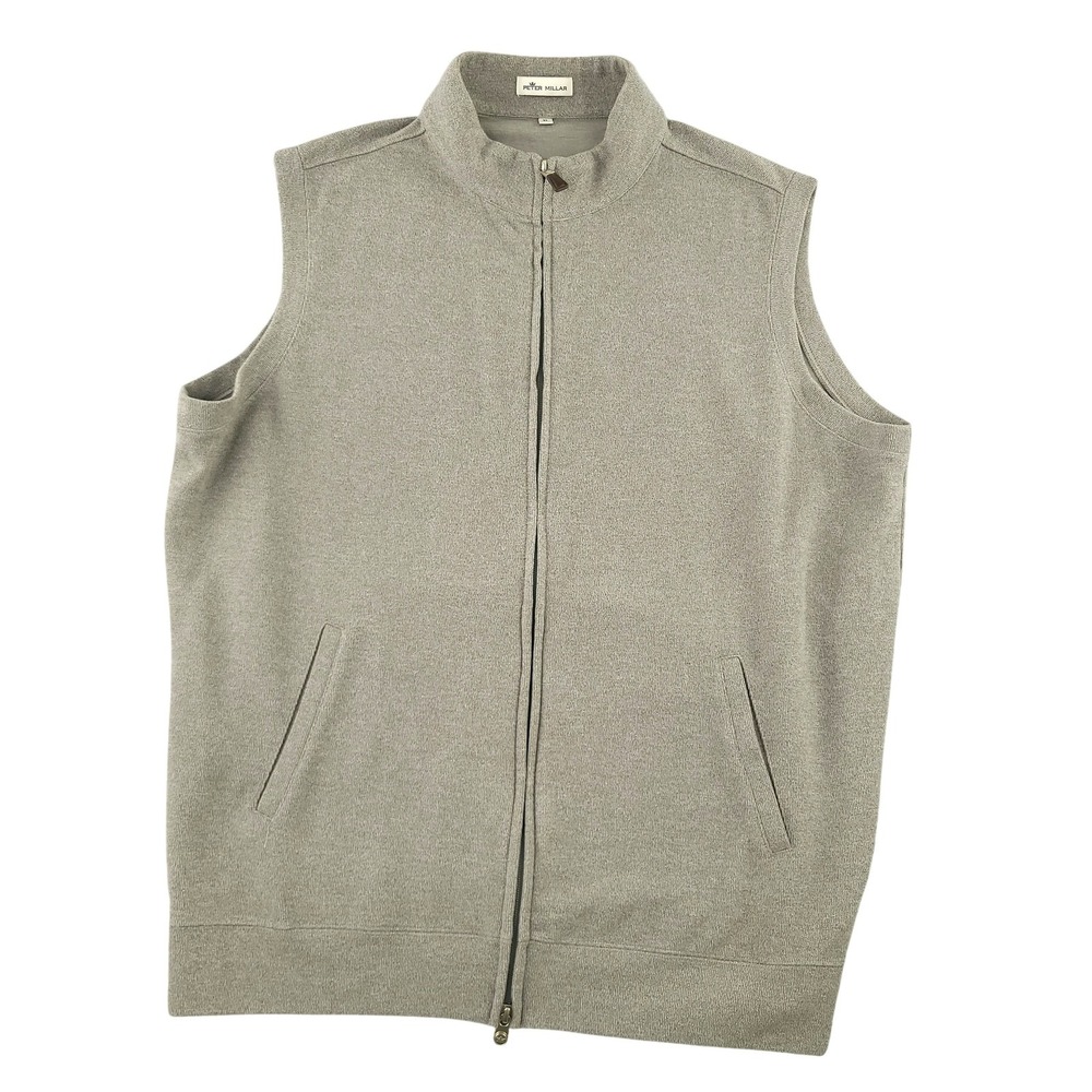 Peter Millar Sweater Vest Mens XL Gray Rayon Blend Full Zip Mock Neck Knit Solid